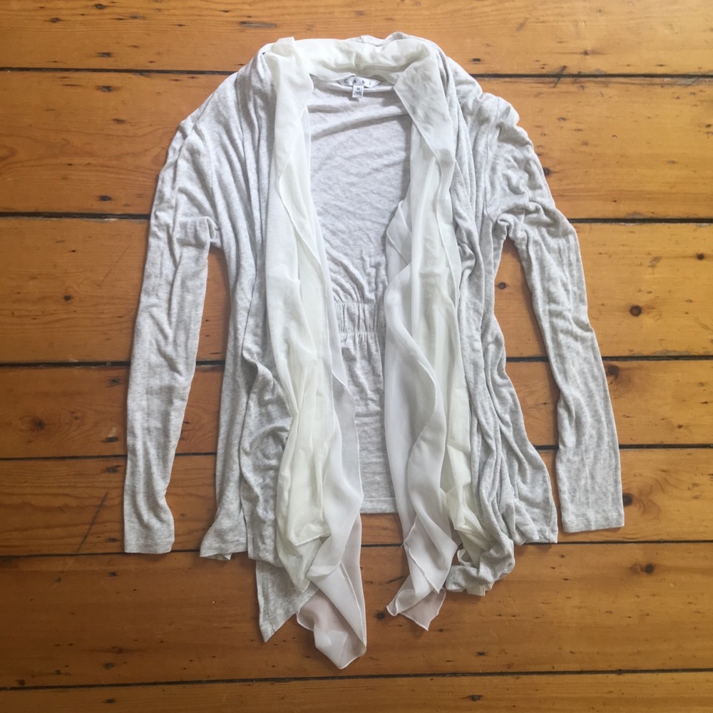 NWOT Cabi gray cream and white cotton cardigan M - Picture 1 of 8